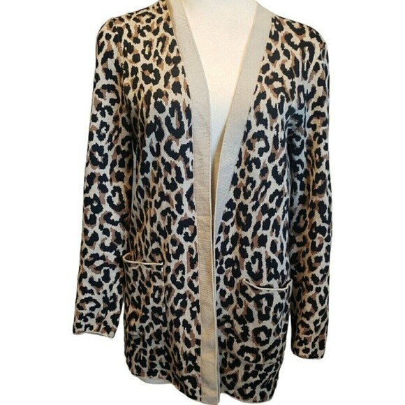 J. Crew Leopard Print Cardigan Womens S Tan Black Oversized Comfy Casual Sweater - Picture 1 of 13